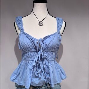 Light blue summer fire and flare tank top with front ties